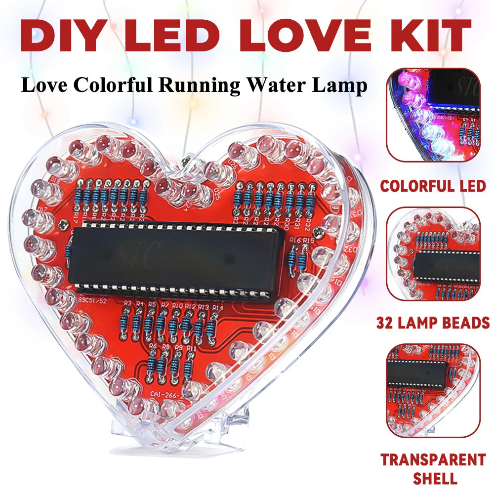 Kit Electrónico DIY Luz LED en Forma de Corazón – 32 LEDs Multicolor con Flujo Dinámico