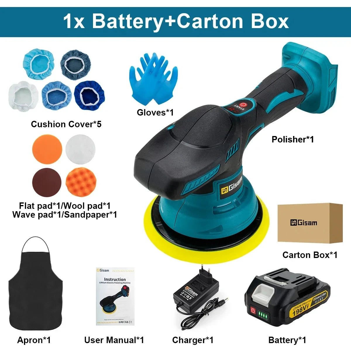 Pulidora Inalámbrica Gisam para Automóvil – 8 Velocidades Ajustables