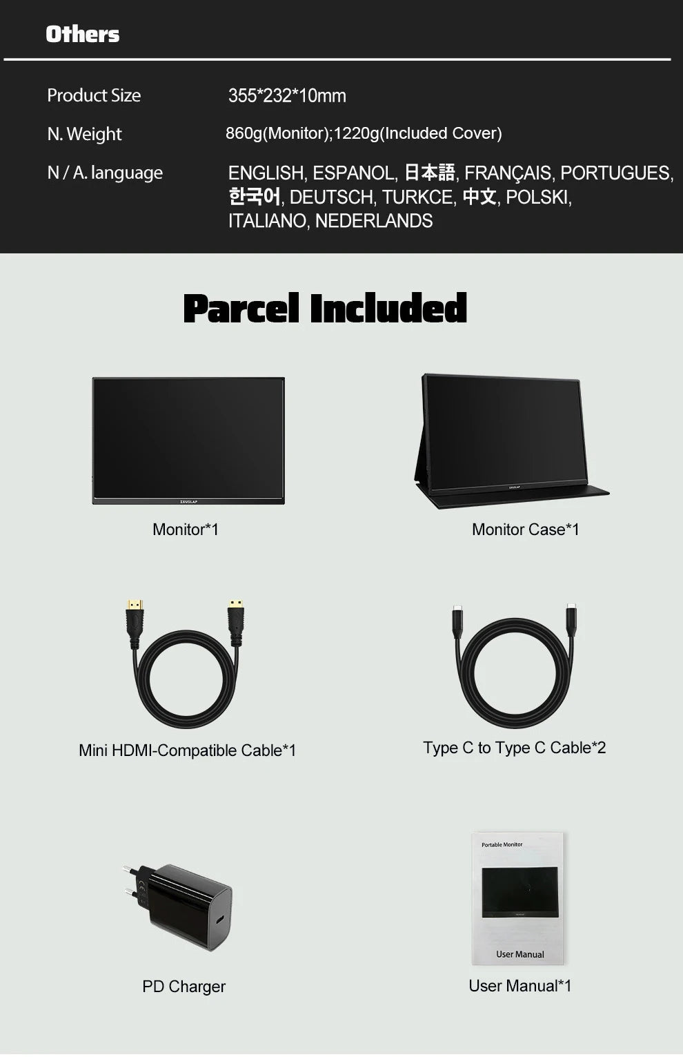 ZEUSLAP 16" 2.5K 144Hz Portable Monitor — 2560×1600, 100% sRGB, 500cd/m², 16:10, para PS4/PS5, Xbox, Switch, Laptop