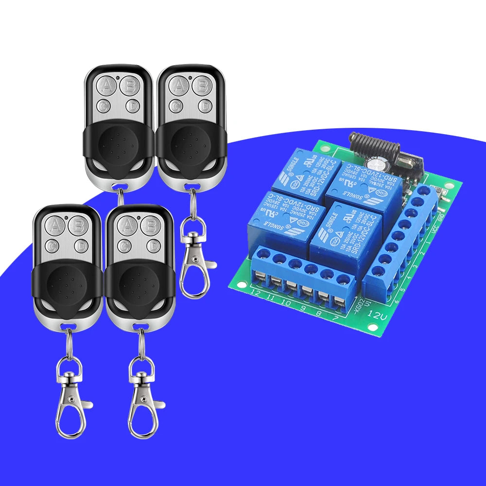 Control Remoto Inalámbrico Universal RF433MHz 12V – Módulo Receptor 4CH