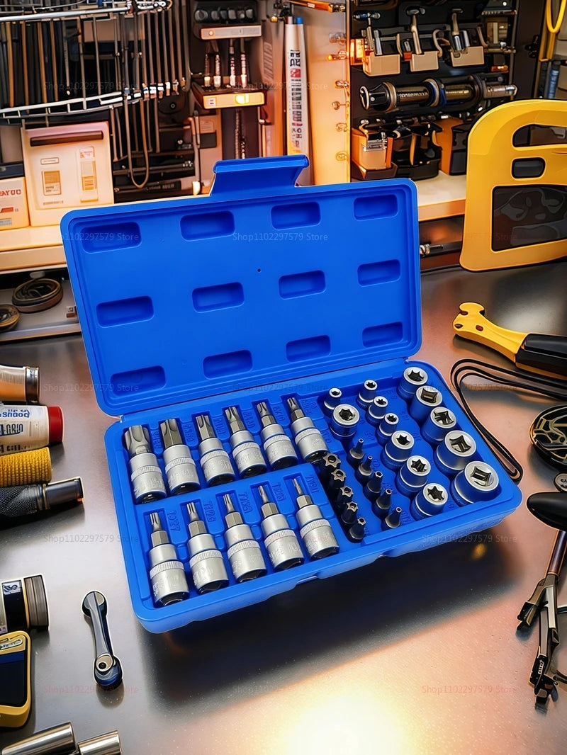 Juego de Puntas Torx de 34 Piezas – Macho y Hembra con Llaves de Torque para Taller y Reparación Automotriz