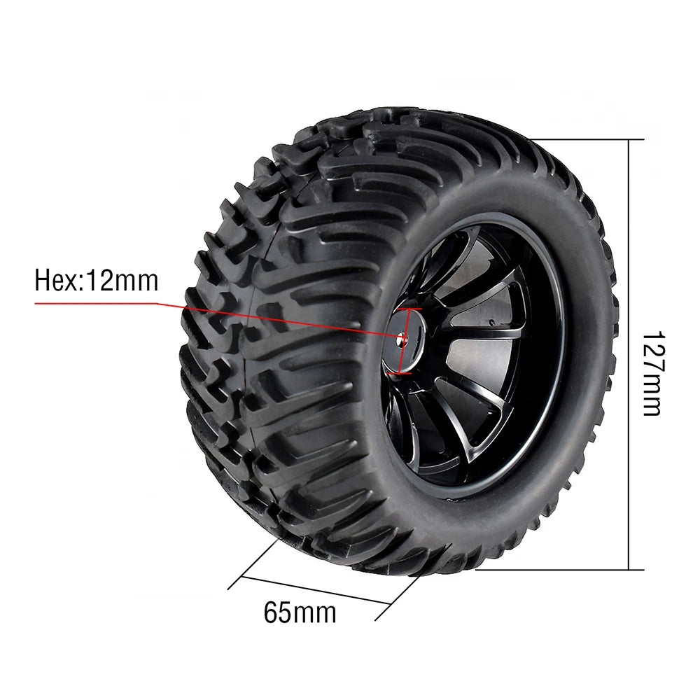 4PCS 12mm Hub 1/10 Tyre Wheel – 120mm / 125mm / 130mm Monster Truck / Buggy RC Car Crawler Compatible Traxxas SCX10