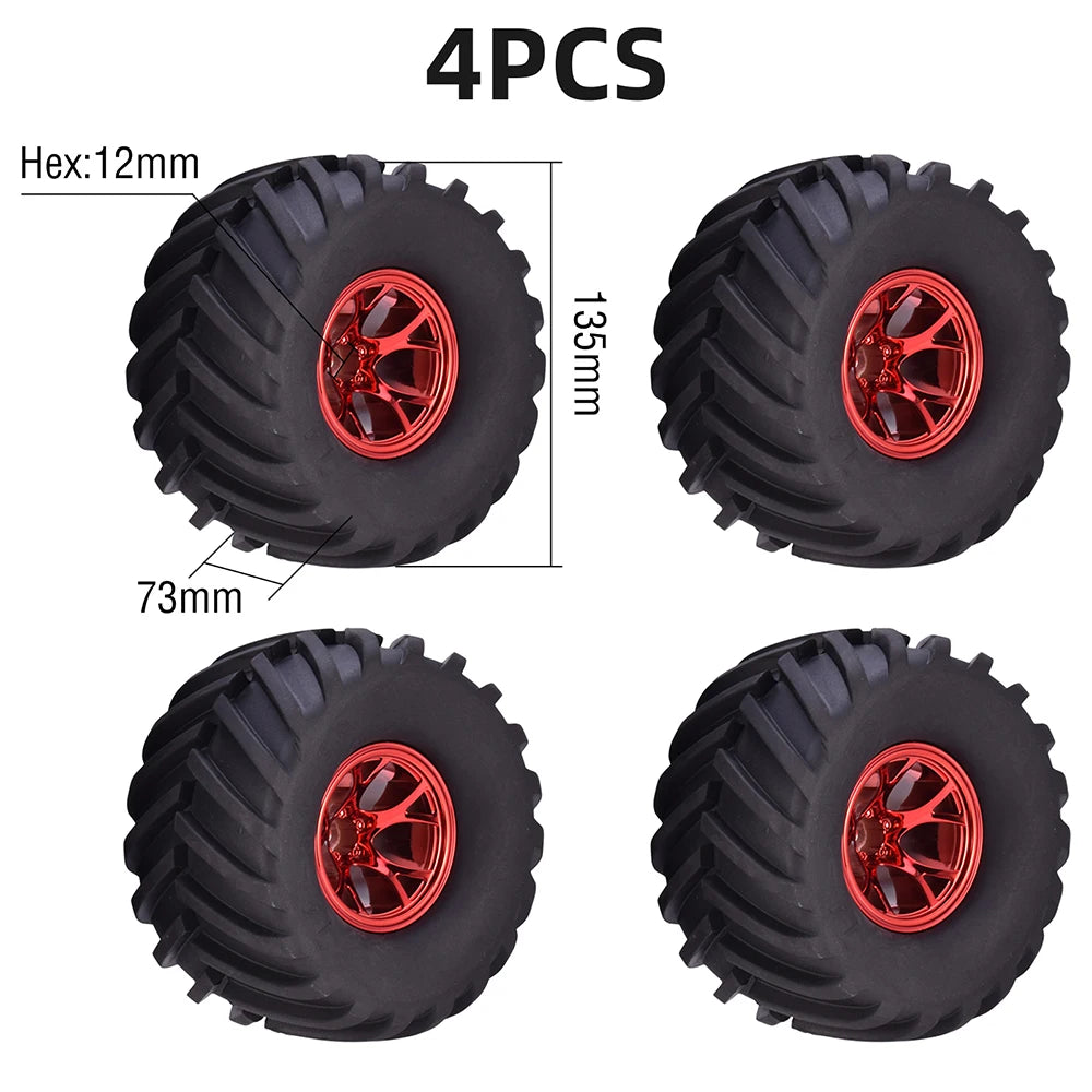 4PCS 12mm Hub 1/10 Tyre Wheel – 120mm / 125mm / 130mm Monster Truck / Buggy RC Car Crawler Compatible Traxxas SCX10