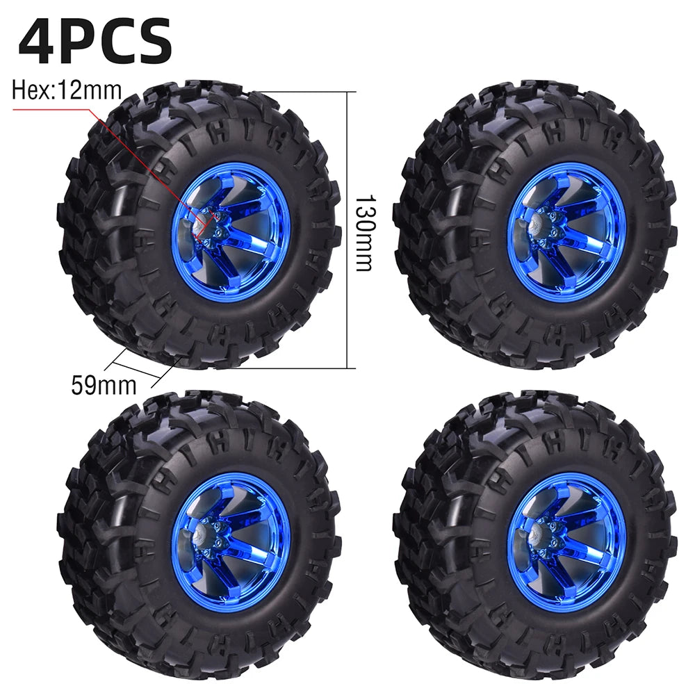 4PCS 12mm Hub 1/10 Tyre Wheel – 120mm / 125mm / 130mm Monster Truck / Buggy RC Car Crawler Compatible Traxxas SCX10