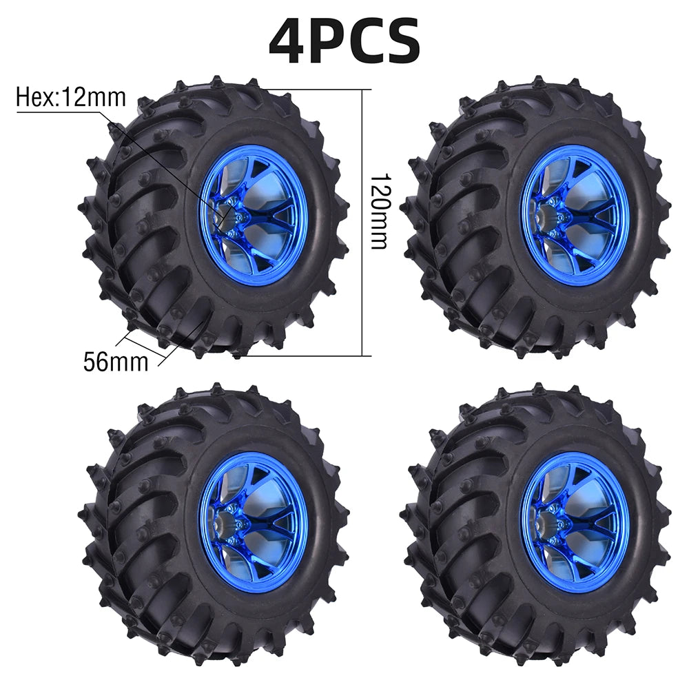 4PCS 12mm Hub 1/10 Tyre Wheel – 120mm / 125mm / 130mm Monster Truck / Buggy RC Car Crawler Compatible Traxxas SCX10
