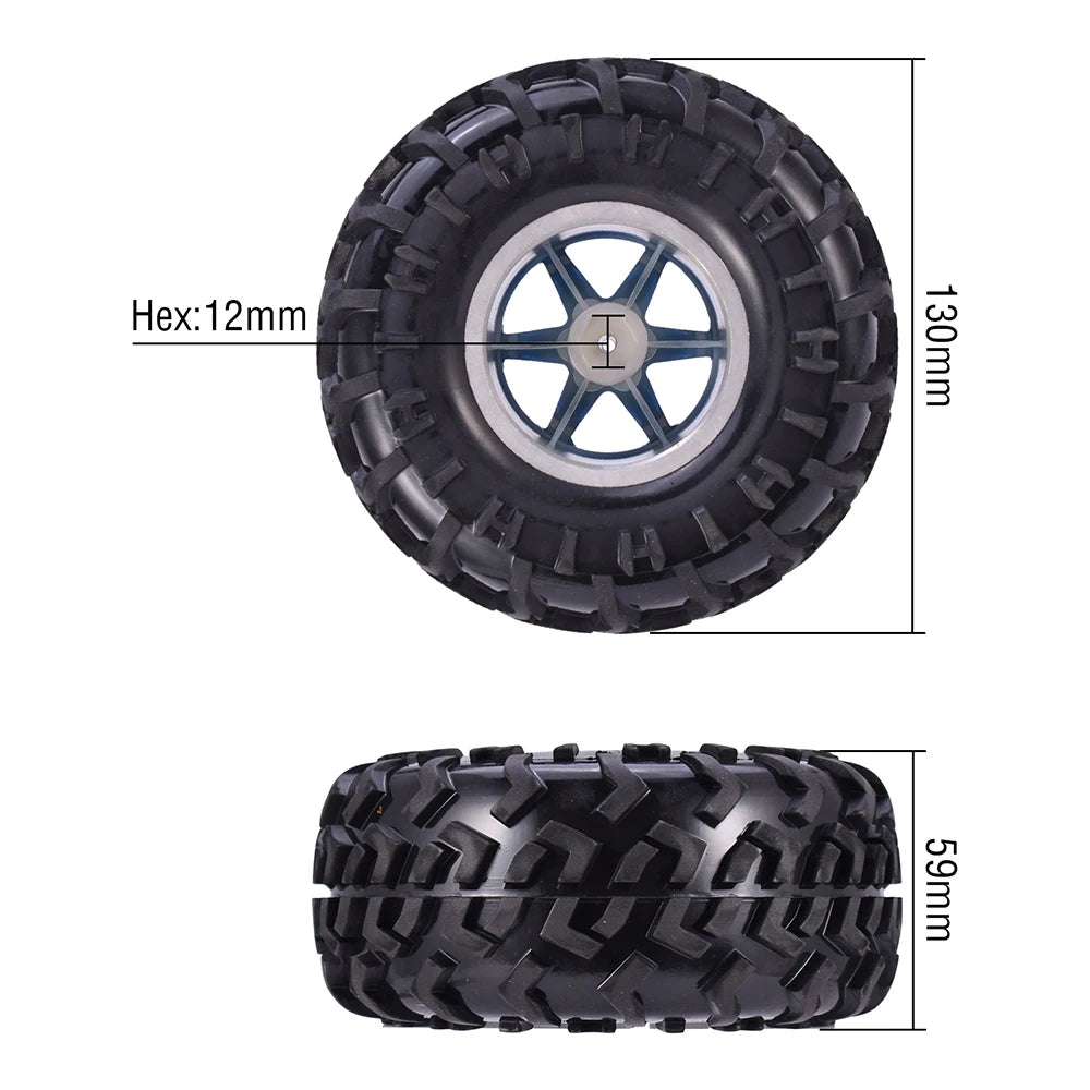 4PCS 12mm Hub 1/10 Tyre Wheel – 120mm / 125mm / 130mm Monster Truck / Buggy RC Car Crawler Compatible Traxxas SCX10