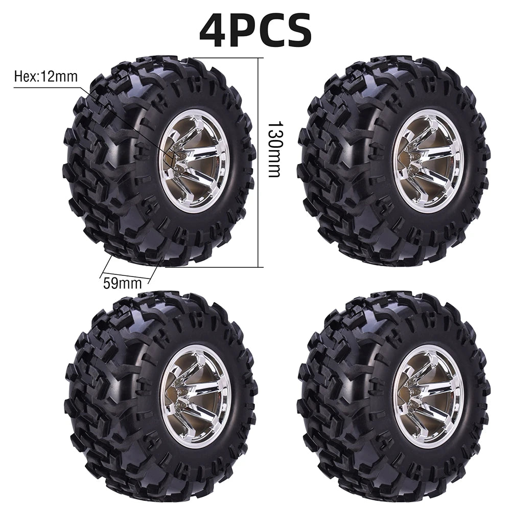 4PCS 12mm Hub 1/10 Tyre Wheel – 120mm / 125mm / 130mm Monster Truck / Buggy RC Car Crawler Compatible Traxxas SCX10