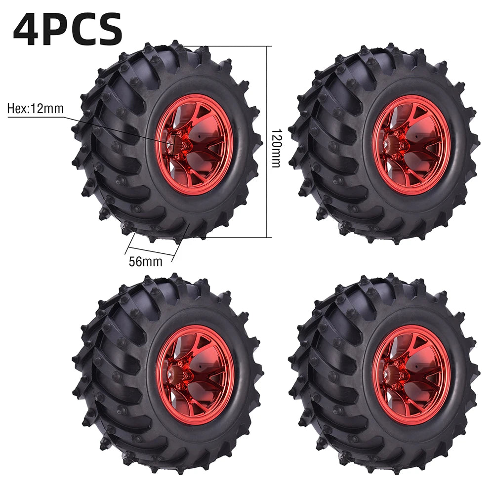 4PCS 12mm Hub 1/10 Tyre Wheel – 120mm / 125mm / 130mm Monster Truck / Buggy RC Car Crawler Compatible Traxxas SCX10