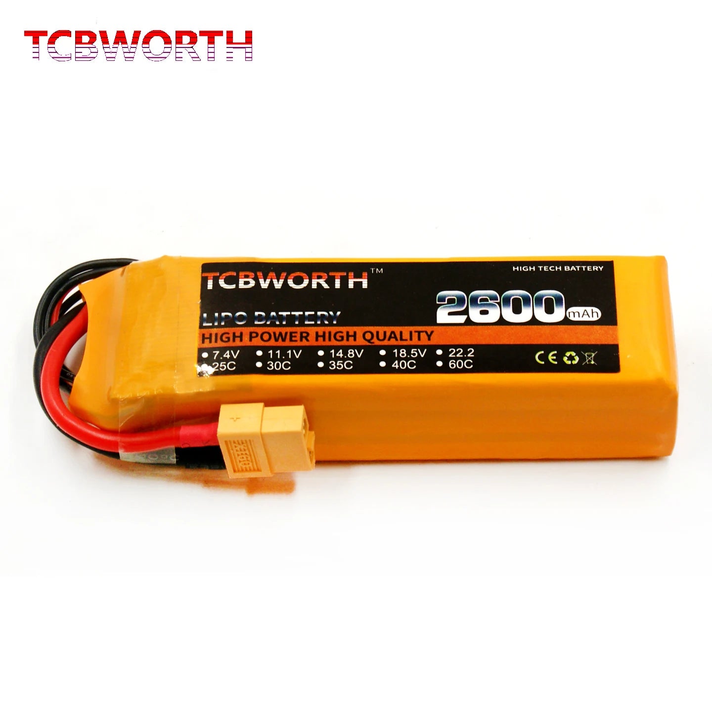 Batería Lipo TCBWORTH RC 2S/3S/4S/6S – 11.1V a 22.2V XT60/T/Deans Plug