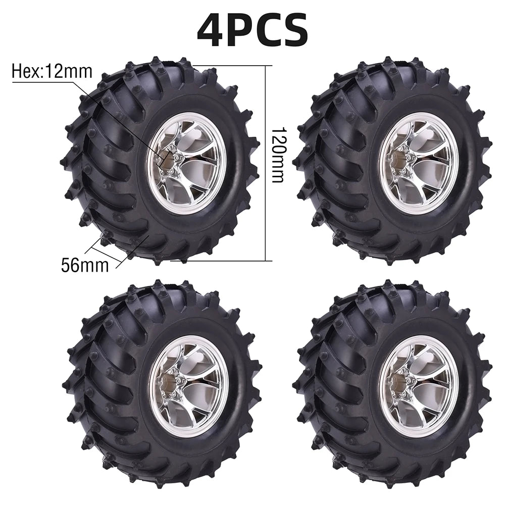 4PCS 12mm Hub 1/10 Tyre Wheel – 120mm / 125mm / 130mm Monster Truck / Buggy RC Car Crawler Compatible Traxxas SCX10