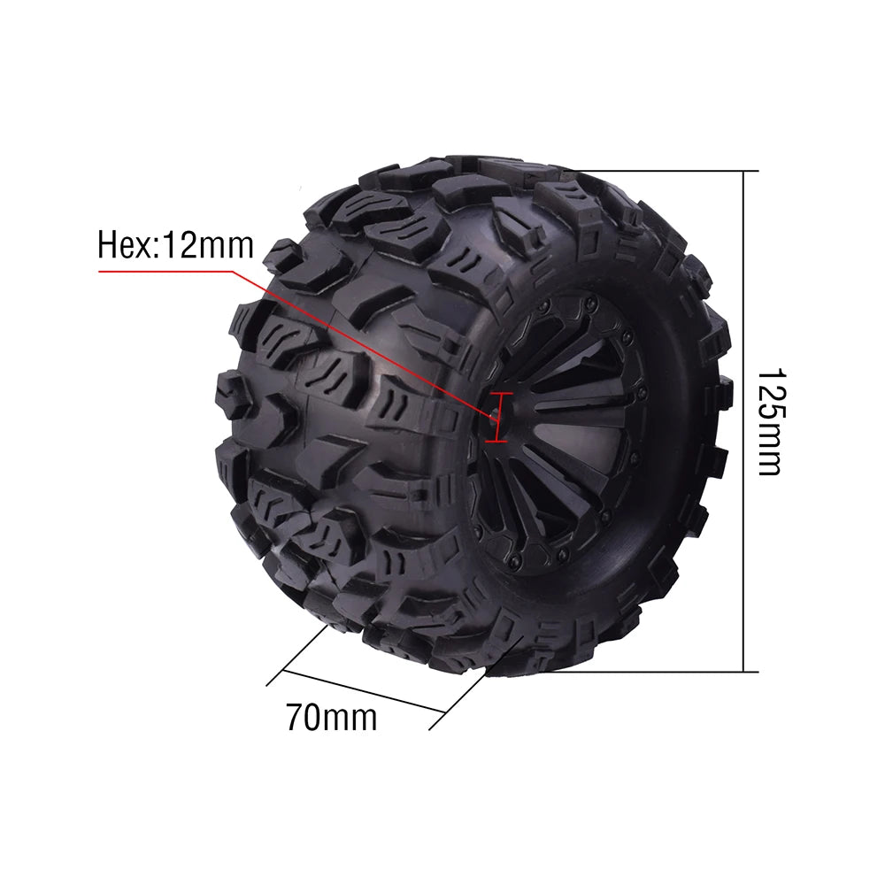 4PCS 12mm Hub 1/10 Tyre Wheel – 120mm / 125mm / 130mm Monster Truck / Buggy RC Car Crawler Compatible Traxxas SCX10