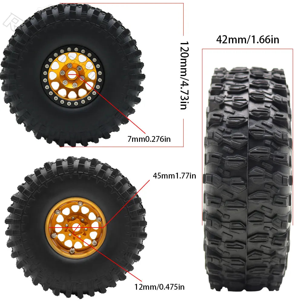 Set 4PCS Metal 1.9" Beadlock Wheel Rim Tires – RC Crawler 1/10 Axial SCX10 III, TRX-4, Redcat GEN 8