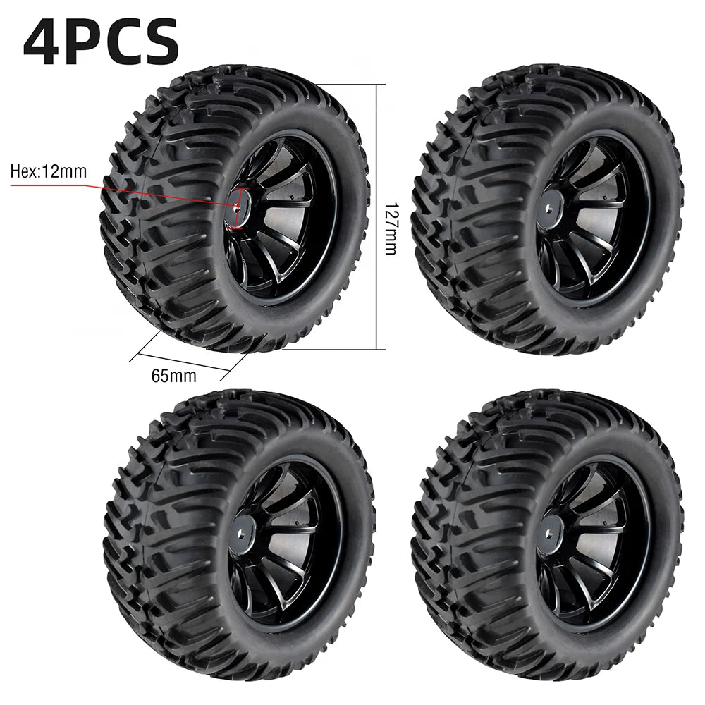 4PCS 12mm Hub 1/10 Tyre Wheel – 120mm / 125mm / 130mm Monster Truck / Buggy RC Car Crawler Compatible Traxxas SCX10