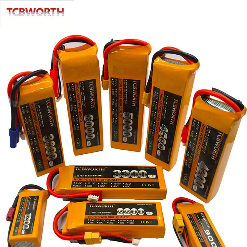 Batería Lipo TCBWORTH RC 2S/3S/4S/6S – 11.1V a 22.2V XT60/T/Deans Plug