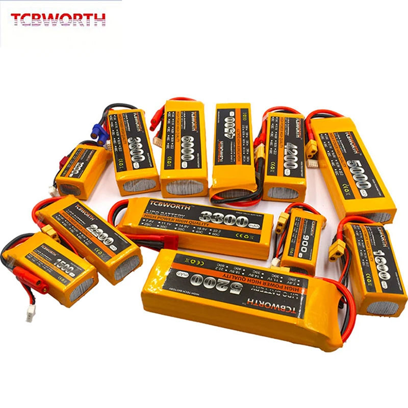 Batería Lipo TCBWORTH RC 2S/3S/4S/6S – 11.1V a 22.2V XT60/T/Deans Plug