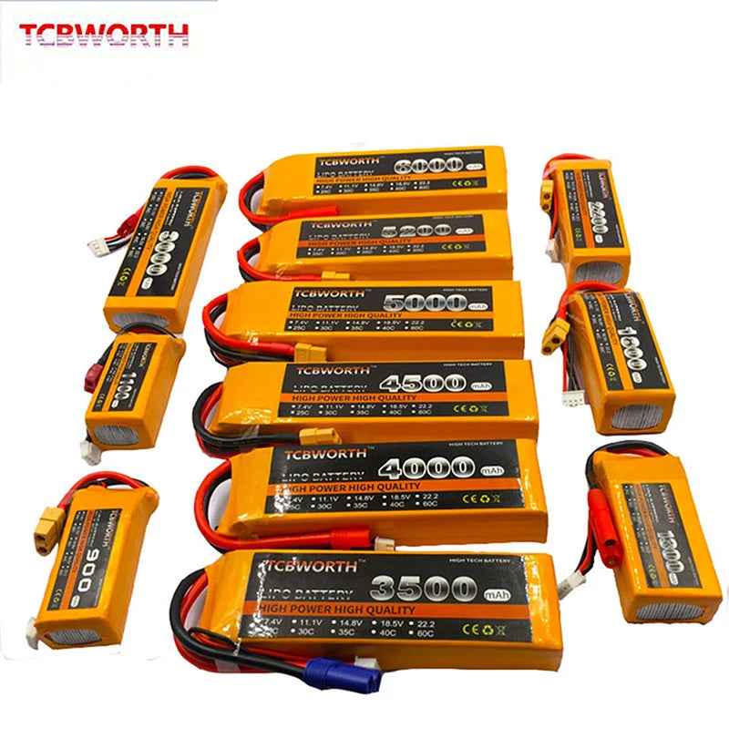 Batería Lipo TCBWORTH RC 2S/3S/4S/6S – 11.1V a 22.2V XT60/T/Deans Plug