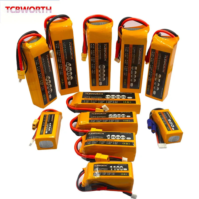 Batería Lipo TCBWORTH RC 2S/3S/4S/6S – 11.1V a 22.2V XT60/T/Deans Plug