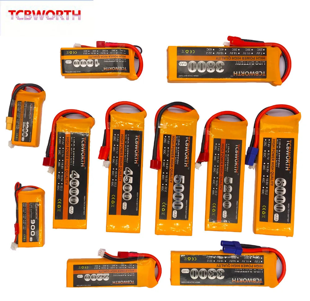 Batería Lipo TCBWORTH RC 2S/3S/4S/6S – 11.1V a 22.2V XT60/T/Deans Plug