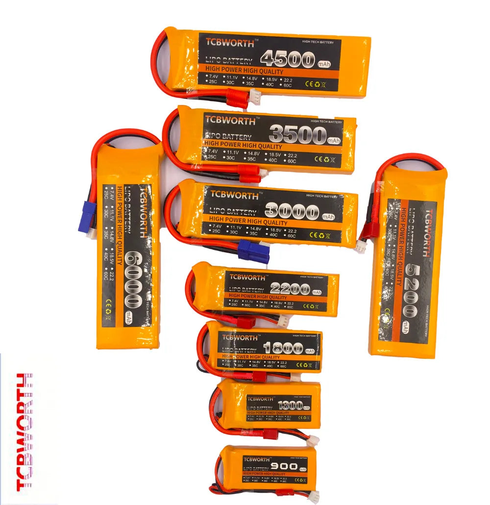 Batería Lipo TCBWORTH RC 2S/3S/4S/6S – 11.1V a 22.2V XT60/T/Deans Plug