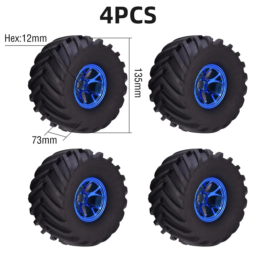 4PCS 12mm Hub 1/10 Tyre Wheel – 120mm / 125mm / 130mm Monster Truck / Buggy RC Car Crawler Compatible Traxxas SCX10