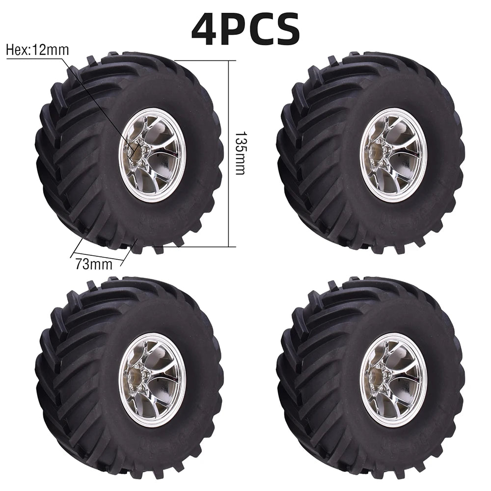 4PCS 12mm Hub 1/10 Tyre Wheel – 120mm / 125mm / 130mm Monster Truck / Buggy RC Car Crawler Compatible Traxxas SCX10