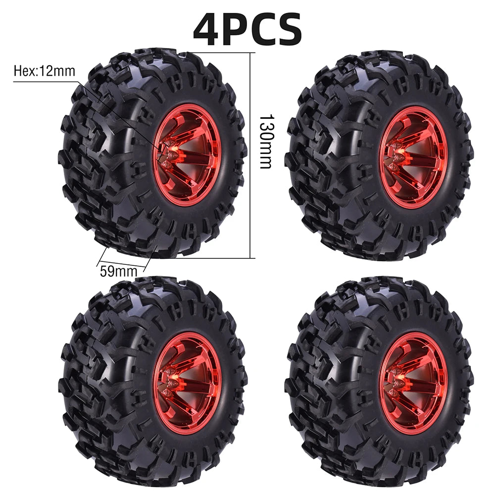 4PCS 12mm Hub 1/10 Tyre Wheel – 120mm / 125mm / 130mm Monster Truck / Buggy RC Car Crawler Compatible Traxxas SCX10