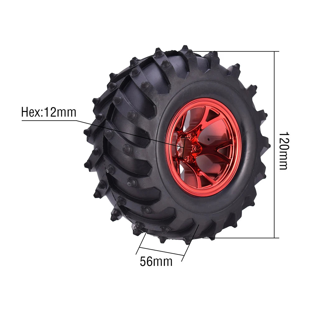 4PCS 12mm Hub 1/10 Tyre Wheel – 120mm / 125mm / 130mm Monster Truck / Buggy RC Car Crawler Compatible Traxxas SCX10