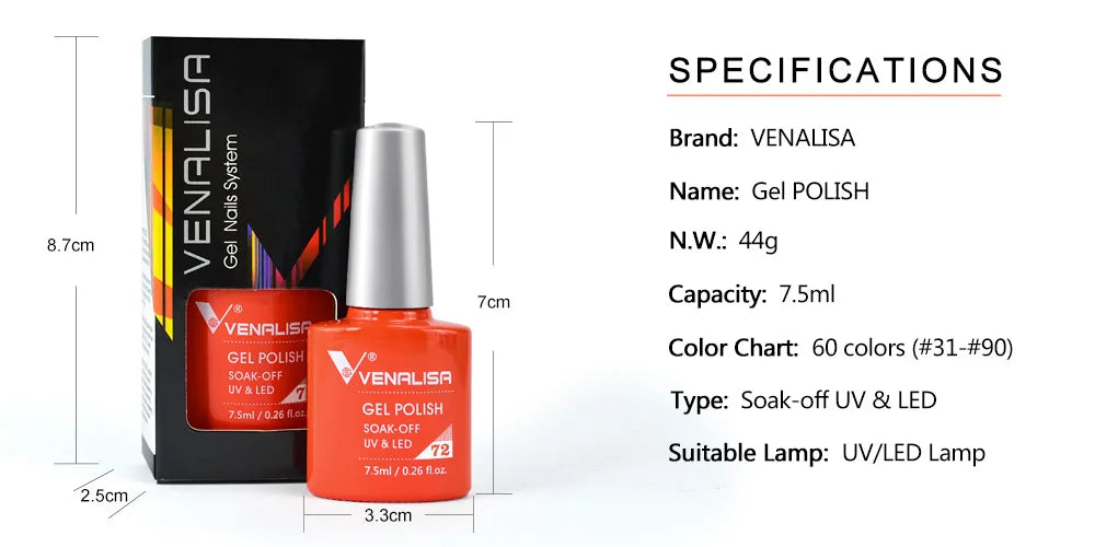 Esmalte de Gel Venalisa Soak Off — Cobertura Total 7.5ml