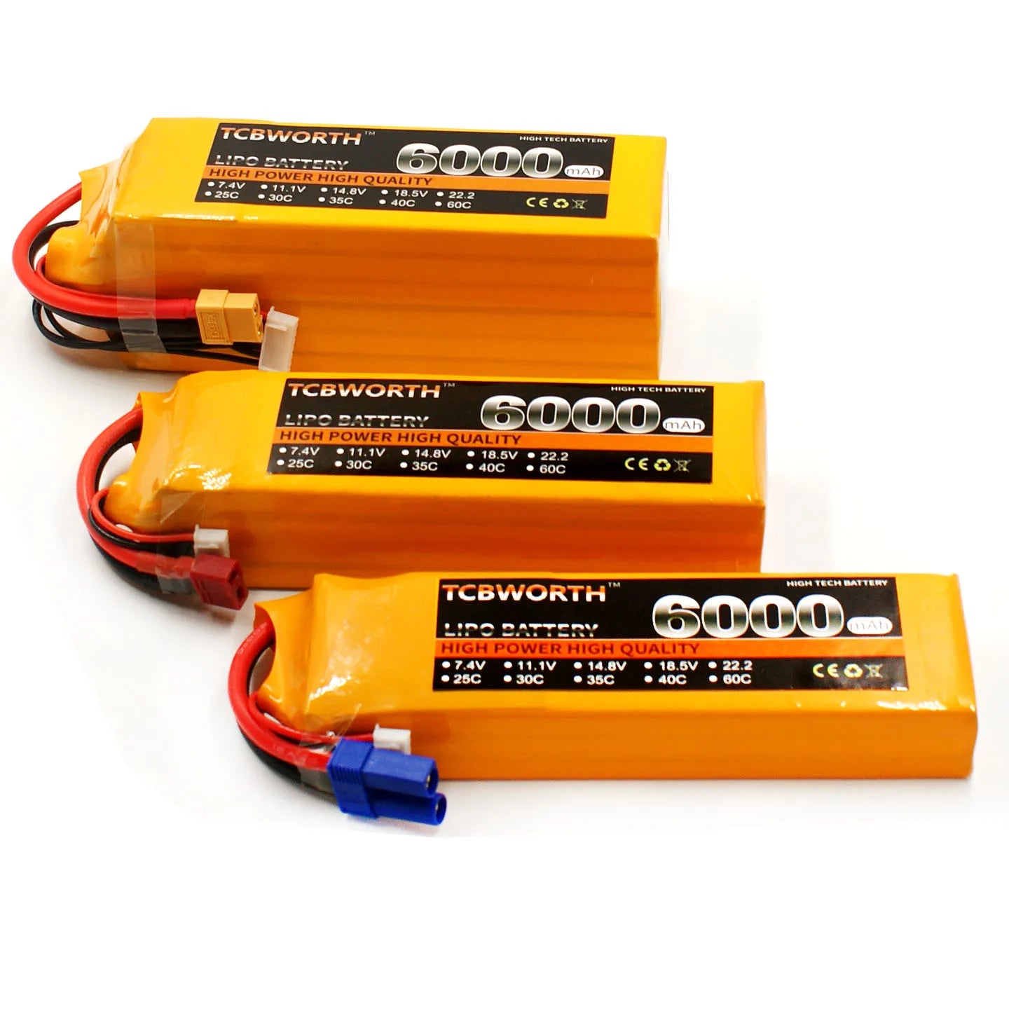 Batería Lipo TCBWORTH RC 2S/3S/4S/6S – 11.1V a 22.2V XT60/T/Deans Plug
