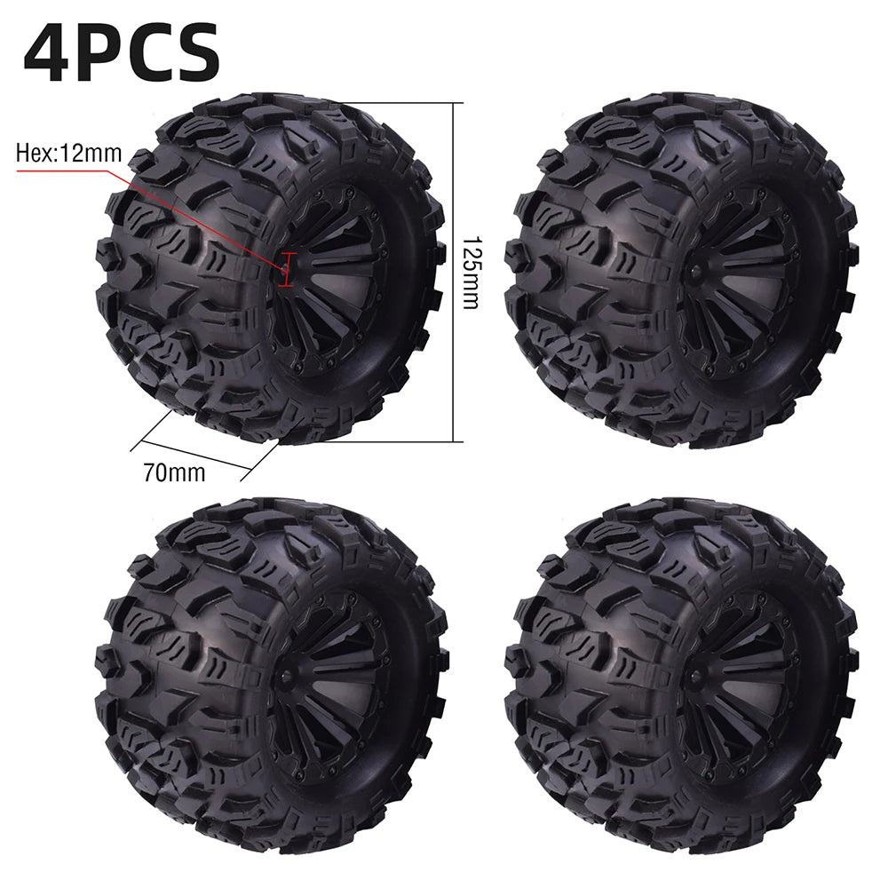 4PCS 12mm Hub 1/10 Tyre Wheel – 120mm / 125mm / 130mm Monster Truck / Buggy RC Car Crawler Compatible Traxxas SCX10
