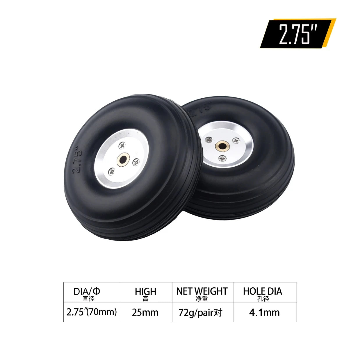 2PCS Ruedas de Avión RC con Núcleo de Aluminio – Neumáticos PU 1" a 5" para Modelos de Aeronaves RC