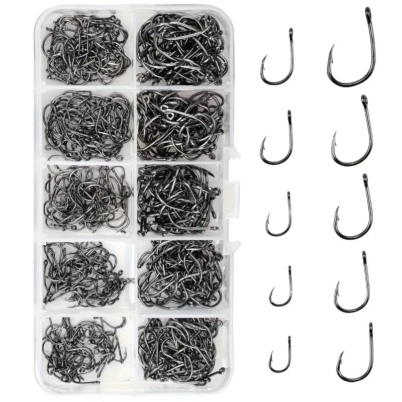 Anzuelos de Pesca 500pcs — Circulares, Barba Afiliada, 3#-12#