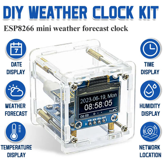 Reloj Digital WiFi ESP8266 Mini – Estación Meteorológica DIY con Pantalla y Kit de Soldadura