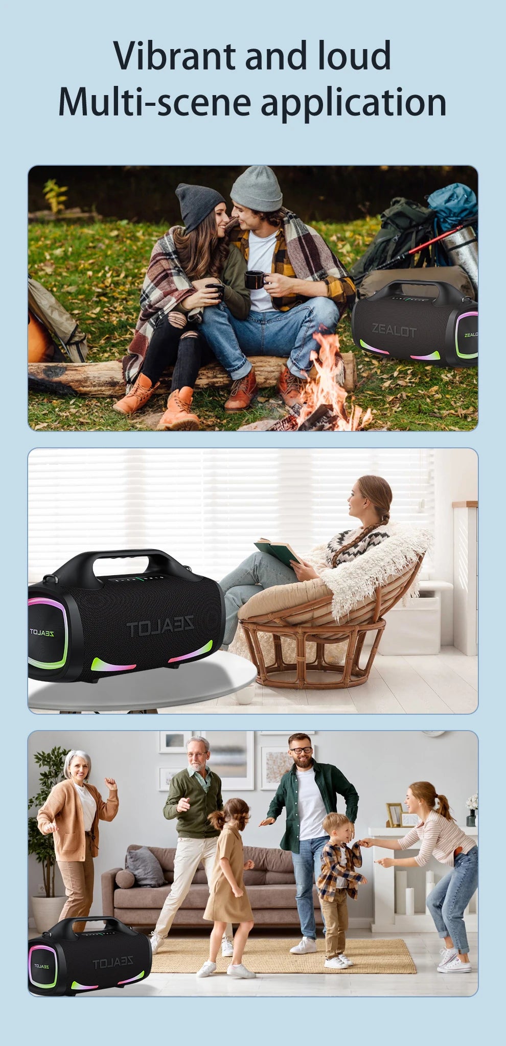 Altavoz Bluetooth Portátil ZEALOT S79 — 100W Subwoofer con Batería 24000mAh IPX6