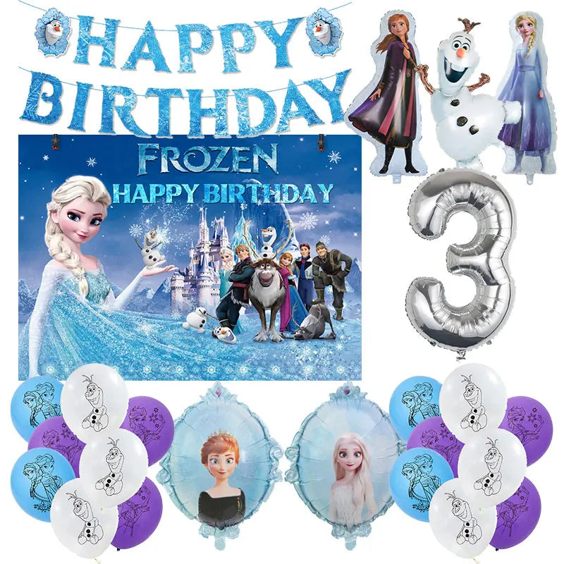 Decoración de Cumpleaños Disney Frozen – Mantel, Globos y Vajilla Azul para Fiesta Infantil