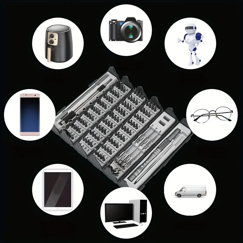 Kit de Destornilladores de Precisión 128 en 1 con Eje Magnético Flexible – Herramientas Profesionales para Reparación de PC, iPhone, Reloj y Cámara