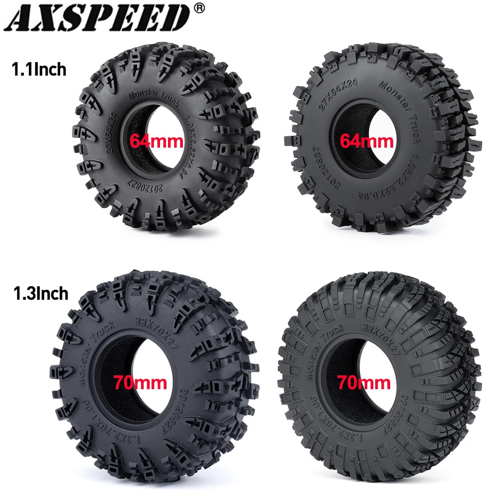 AXSPEED 4PCS Neumáticos de Goma 1.3"/1.1" – Mud Terrain para Micro Crawler 1/18 & 1/24