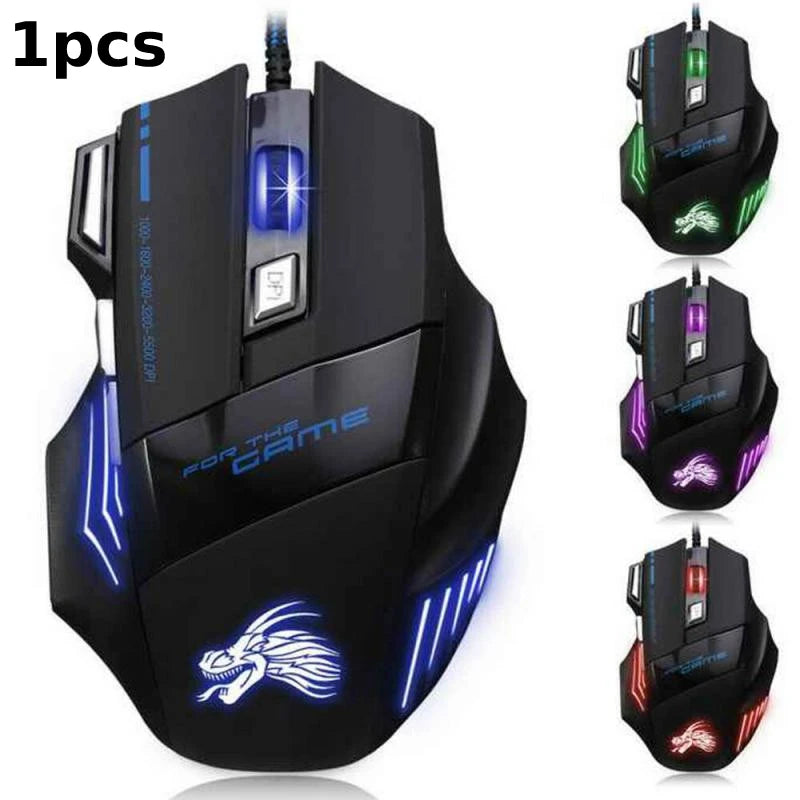 Mouse Gaming USB con Cable – 7 Botones, Retroiluminado RGB, 5500 DPI, Ergonómico, Óptico, para PC y Consolas