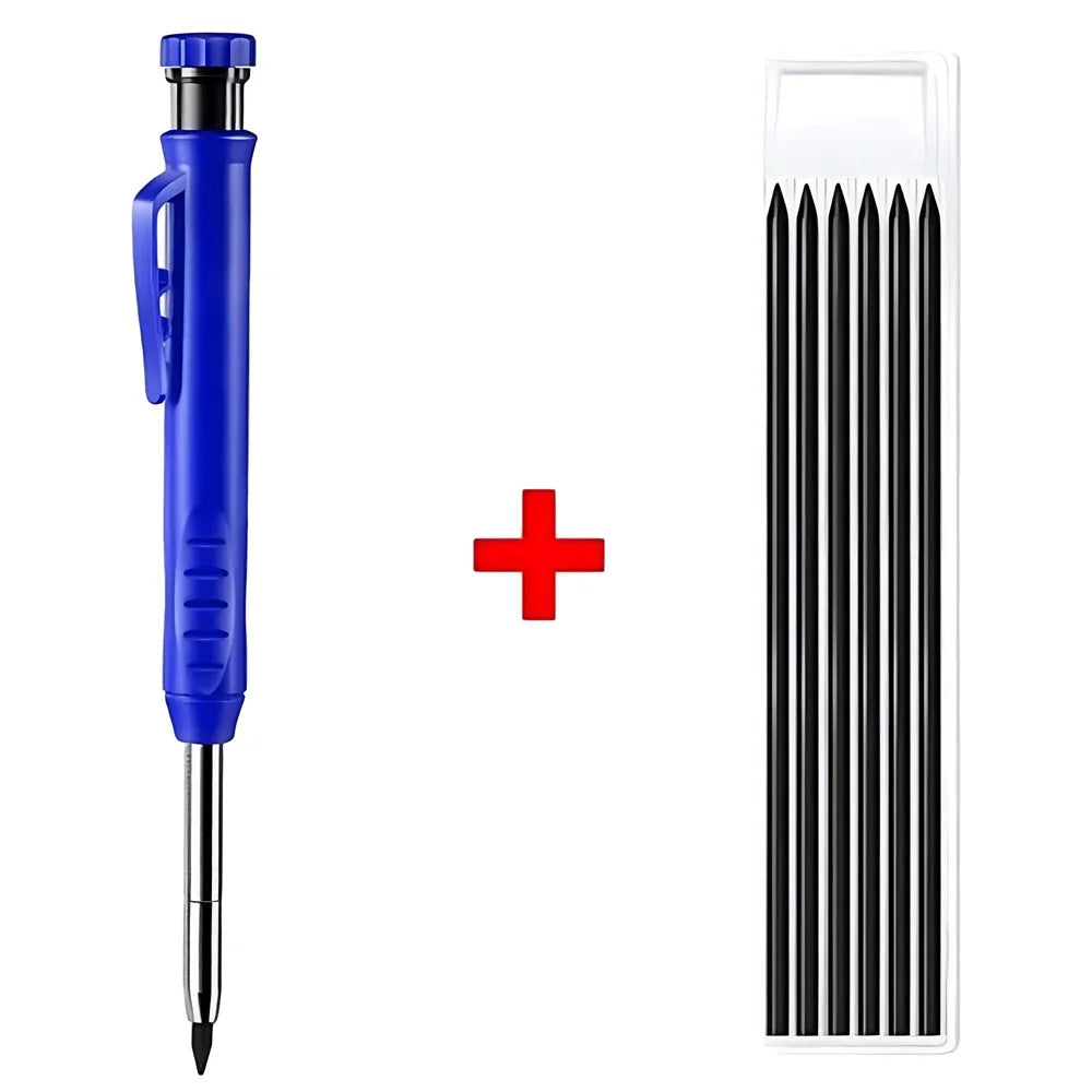 Lápiz de Carpintero Sólido con Minas de Repuesto y Sacapuntas Integrado – Marcador Mecánico para Agujeros Profundos