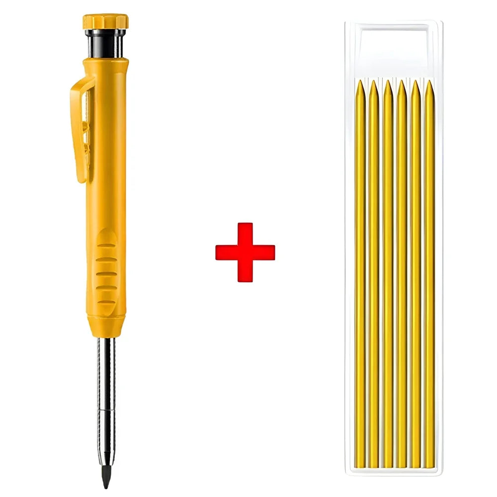 Lápiz de Carpintero Sólido con Minas de Repuesto y Sacapuntas Integrado – Marcador Mecánico para Agujeros Profundos