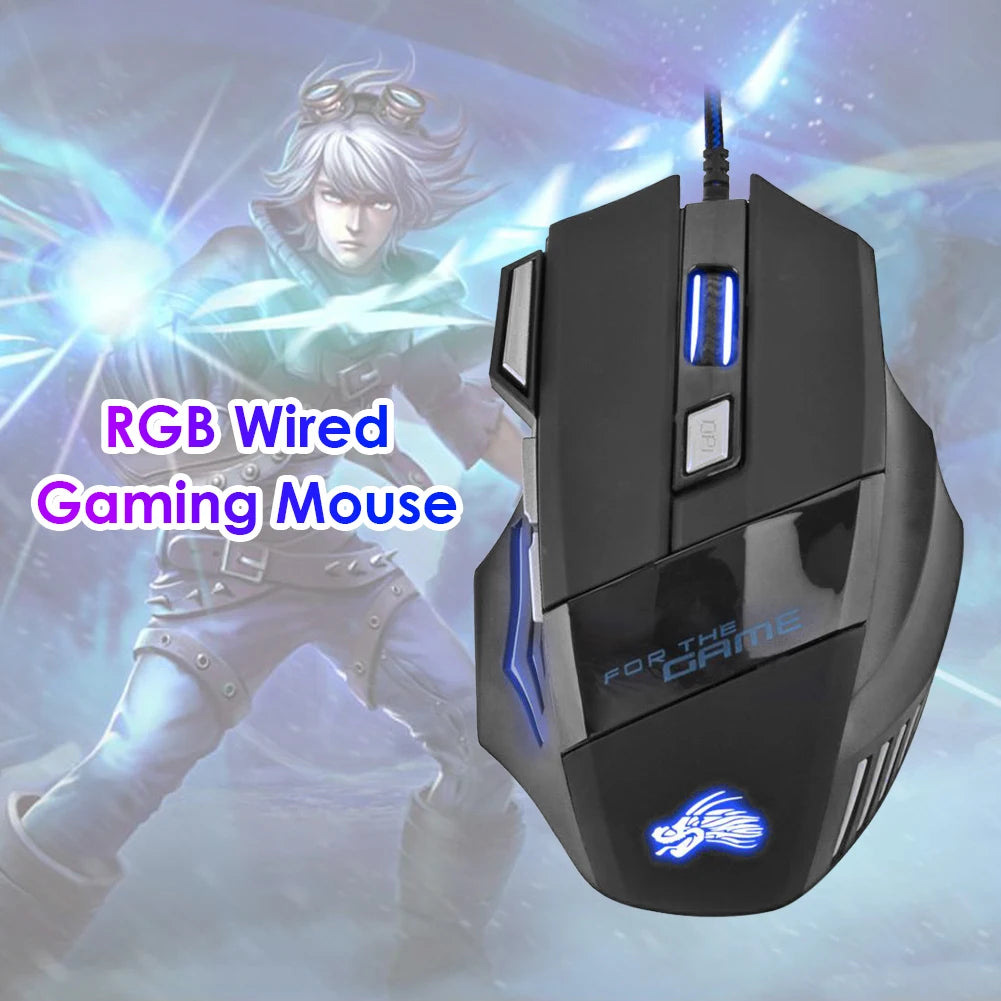 Mouse Gaming USB con Cable – 7 Botones, Retroiluminado RGB, 5500 DPI, Ergonómico, Óptico, para PC y Consolas