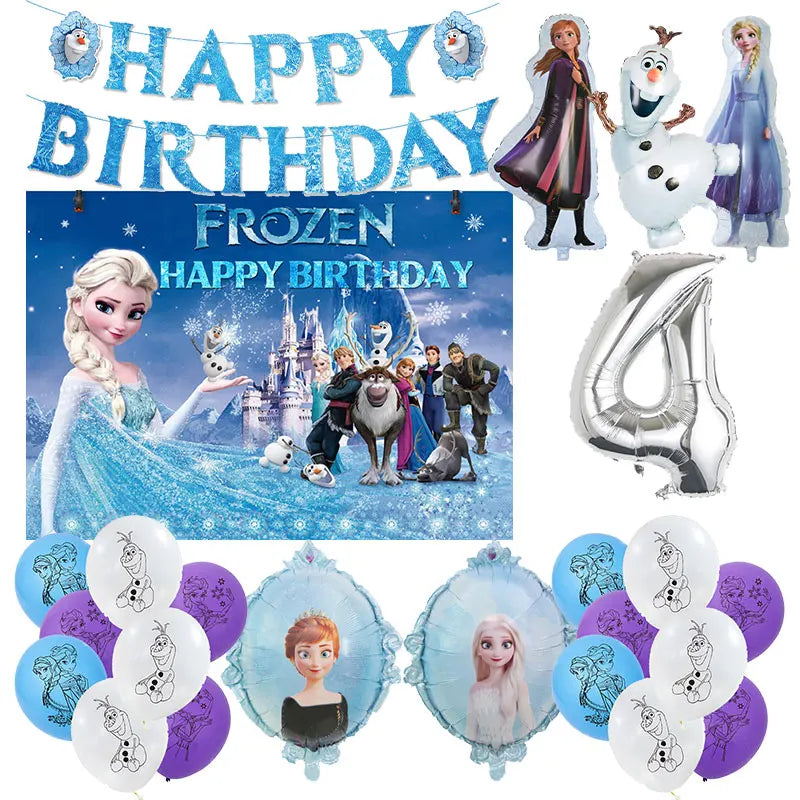 Decoración de Cumpleaños Disney Frozen – Mantel, Globos y Vajilla Azul para Fiesta Infantil