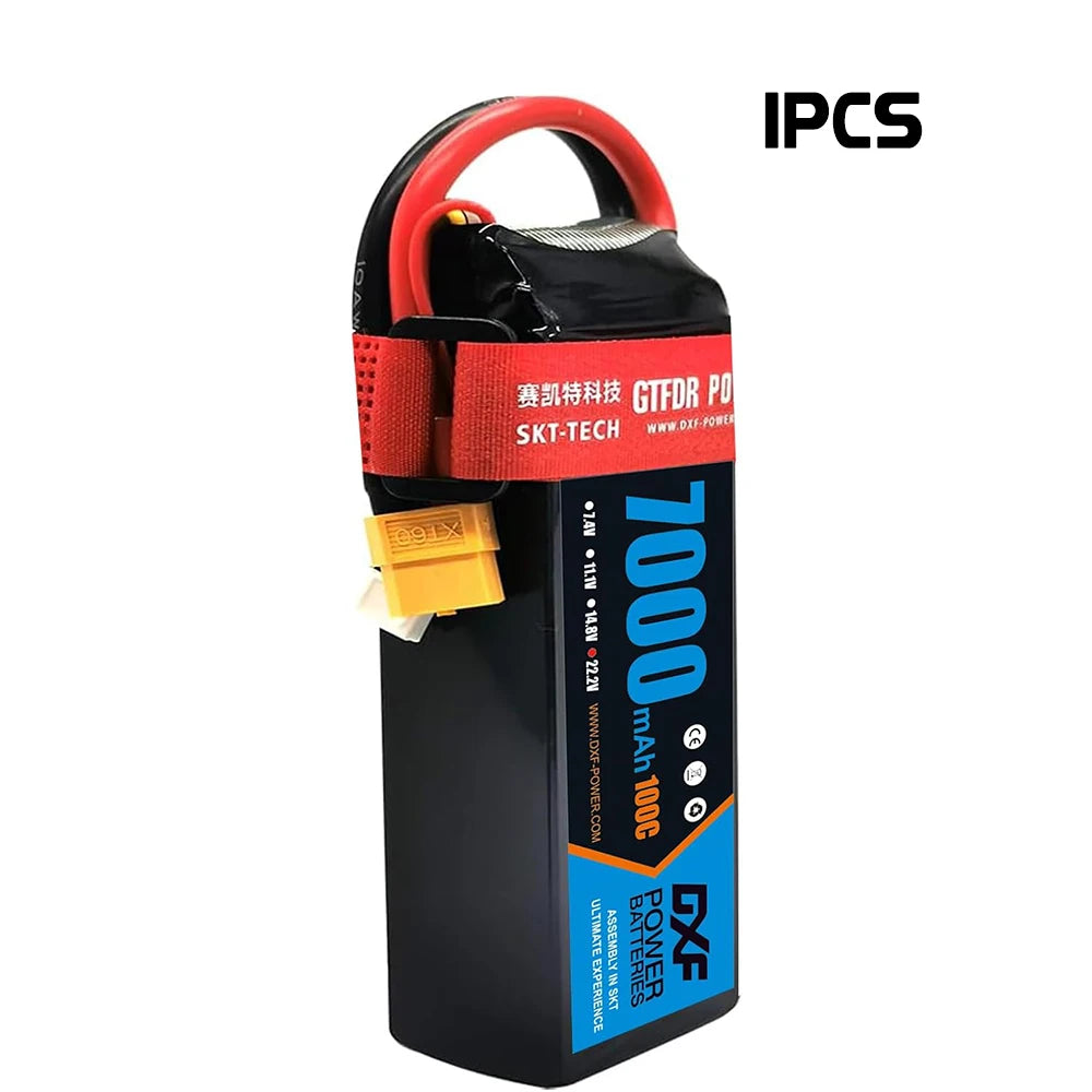 Batería DXF 6S LiPo 22.2V 100C 7000mAh XT60 – Potencia para RC, Drones y Coches de Carreras
