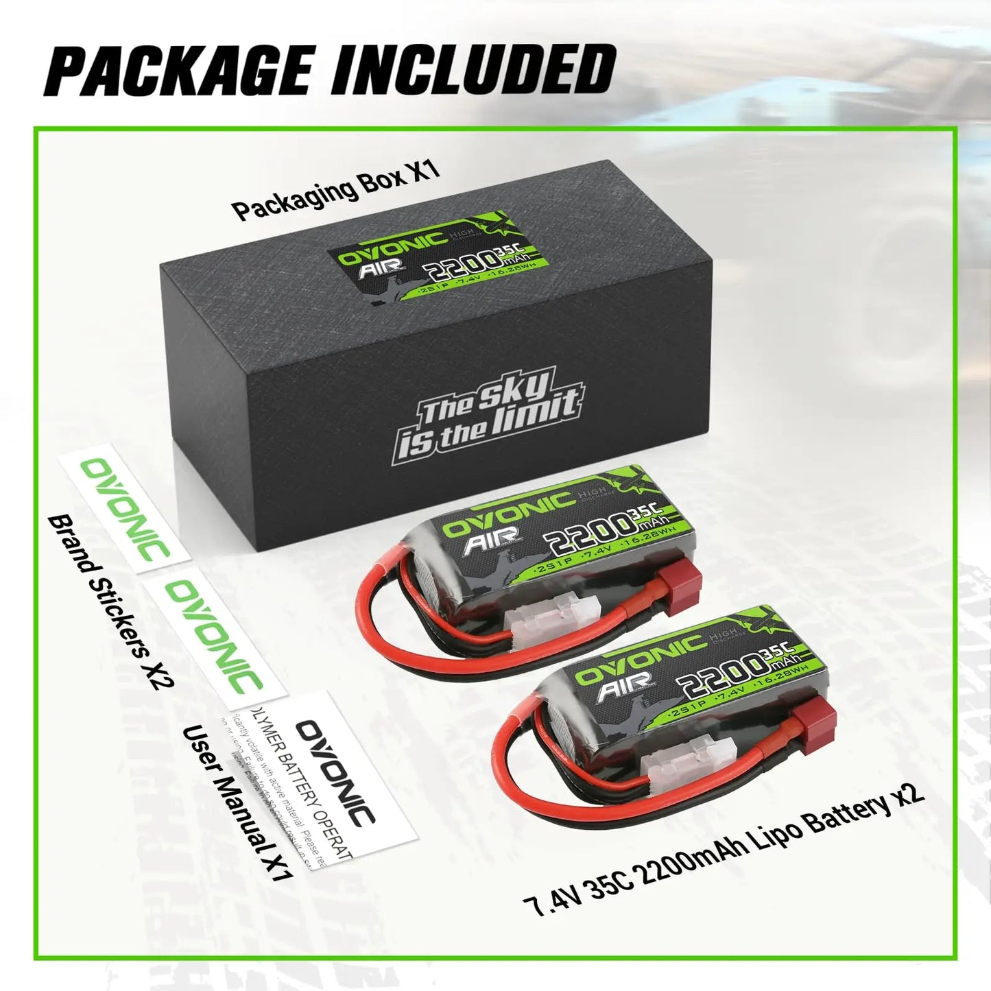 Batería OVONIC LiPo 2S 2200mAh 7.4V 35C Deans Plug para RC, Coches y Aviones