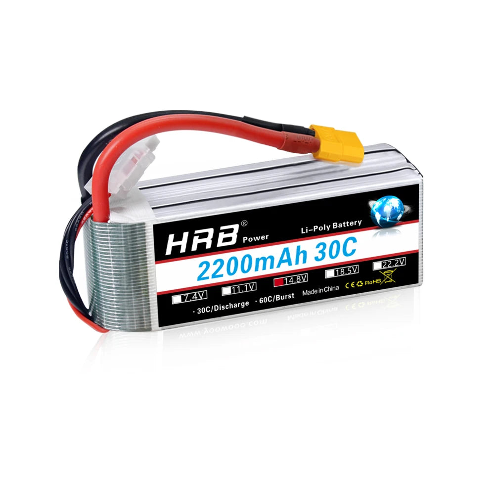HRB 4S 14.8V 2200mAh 30C LiPo Battery con Conector XT60 – Batería RC para Drones, Aviones y Coches