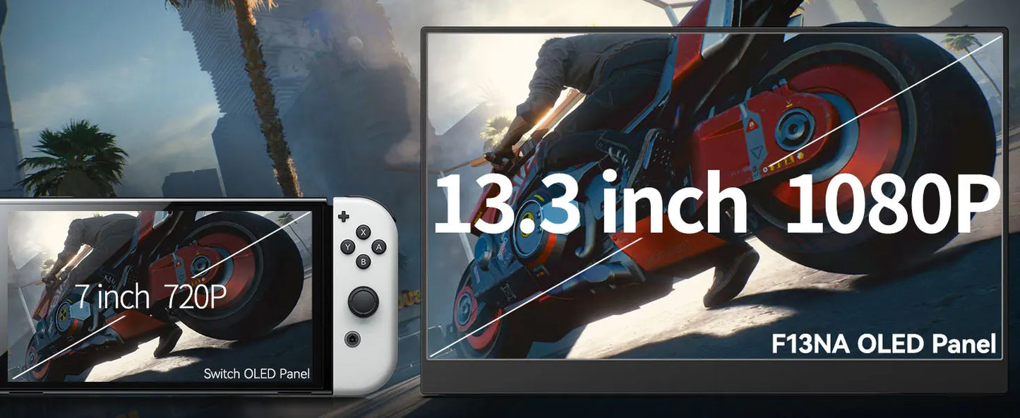Bimawen 13.3" OLED Portable Monitor – FHD 1080P, 1ms, 10bit, 100% DCI-P3, Adaptive Sync, Game Mode