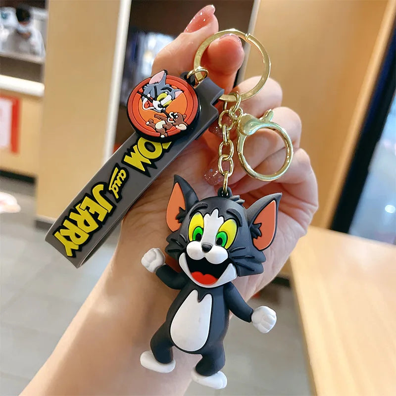 Anime Disney Keychain kawaii Tom and Jerry Cartoon Figure PVC Doll Bag Keyring Ornament Accessories Children Toys Birthday Gifts