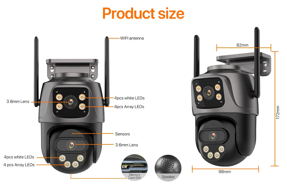 Cámara IP PTZ 4K 8MP WiFi con Doble Lente y Pantalla Dual — Seguridad Exterior HD