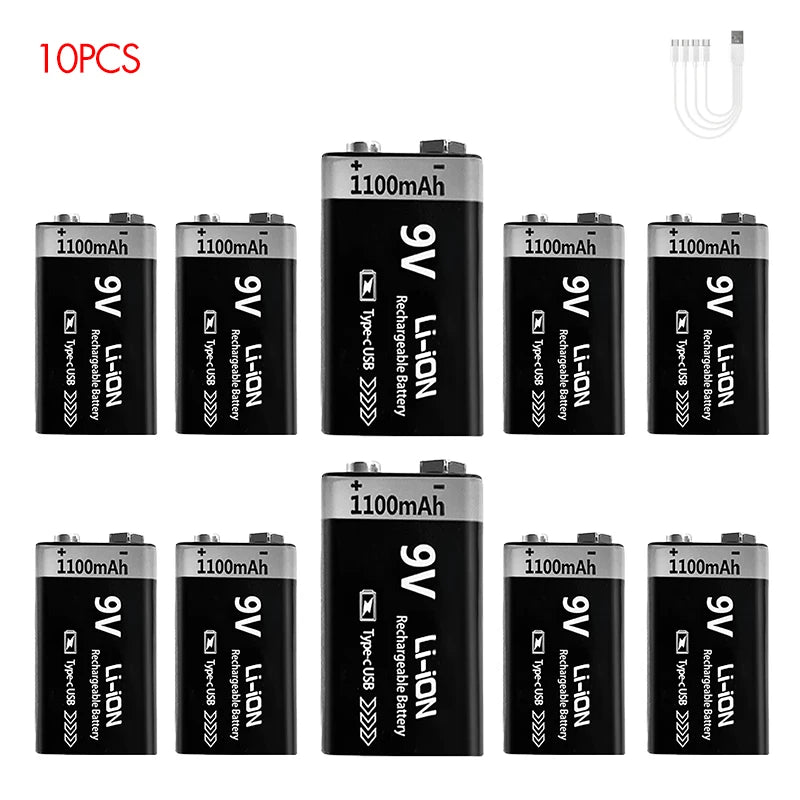 Batería Recargable Kuugro 9V 1100mAh USB Type-C – Li-ion para RC, Multímetro y Juguetes