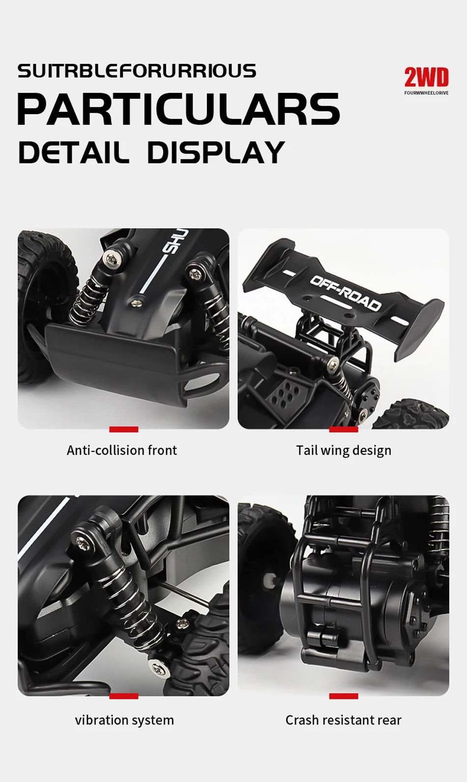 RC Car 1:16 2WD – Coche RC Off-Road con LED, Alta Velocidad 20KM/H para Niños